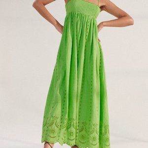 Zara Eyelet Embroidery Lime Maxi Dress